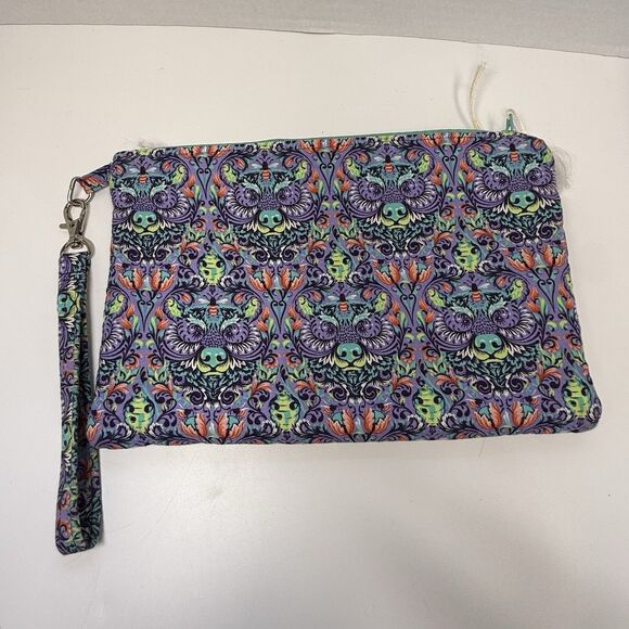 Tula Pink Tiny Beast Bear With Me Print Handmade Double Zip Wristlet Pouch New - Picture 6 of 6